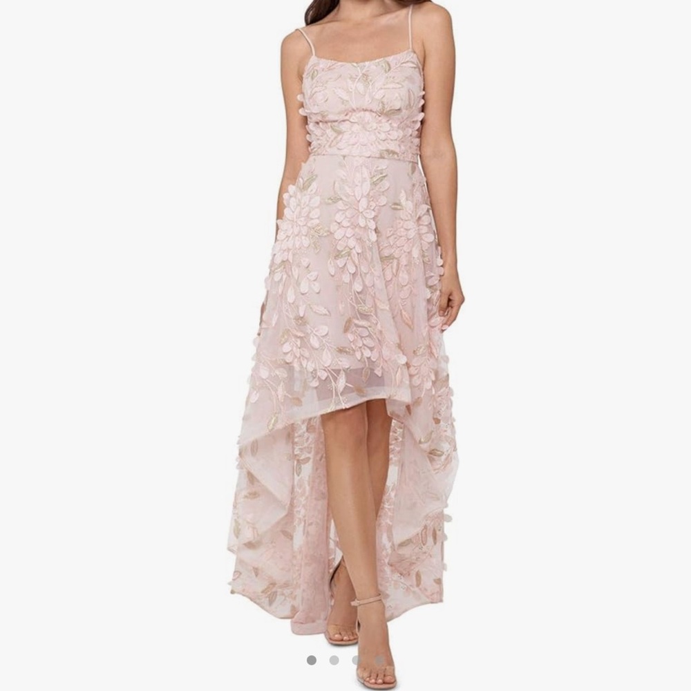 Xscape Floral Metallic High-Low Evening Gown / Gala Dress